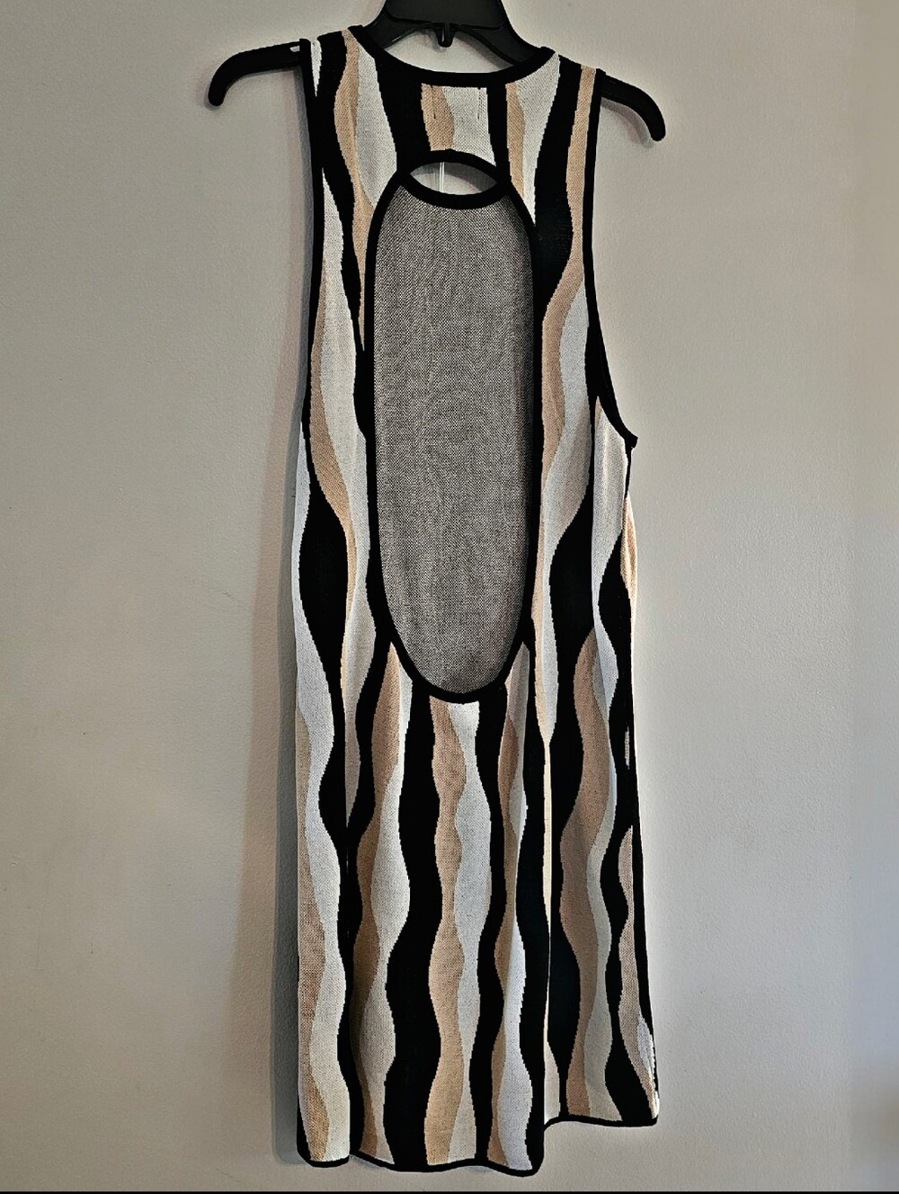 Show Me Your MuMu Wave Stripe Oval-Back Mini Dress in Black, White & Beige - Picture 5 of 9